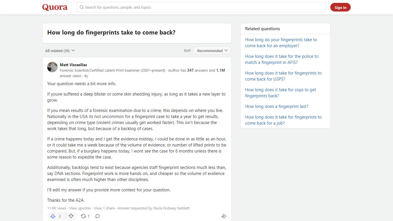 How long do fingerprints take to come back? - Quora